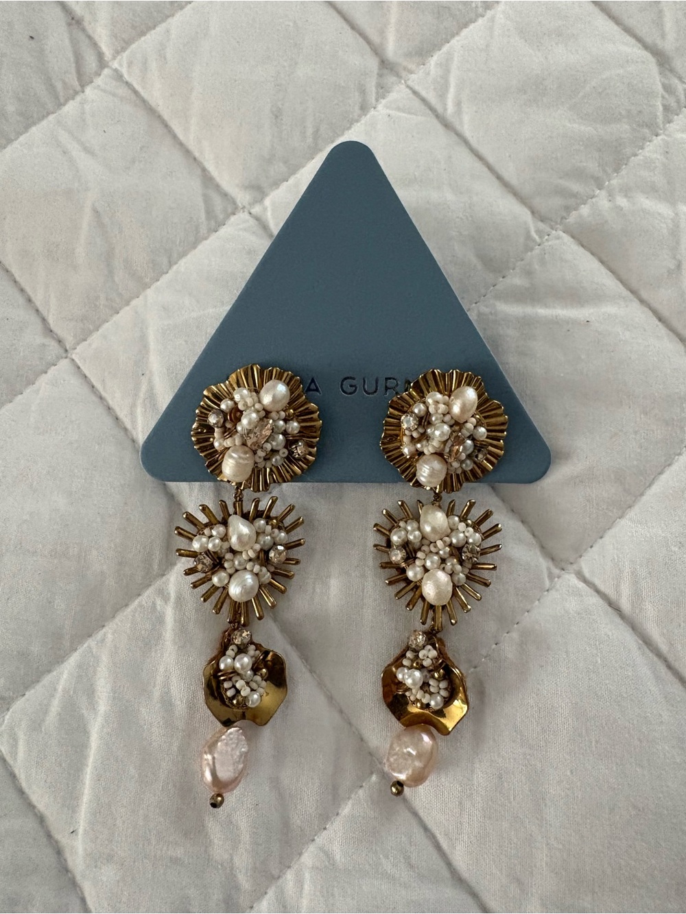 Gold and Pearl Floral Drop Earrings with Clustered Beads